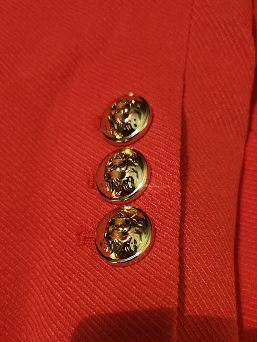 Tahari Coral-Orange Double-Breasted Blazer with Gold Buttons - Picture 4 of 6